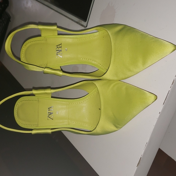 Zara | Shoes | Zara Satin Heels Neon Yellow 4 | Poshmark